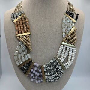 Boho Festival Statement Necklace Coachella Beaded Bib Layered Tribal Glam